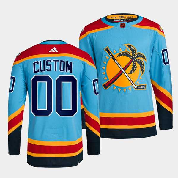 Mens Florida Panthers Custom Blue 2022 Reverse Retro Stitched Jersey->customized nhl jersey->Custom Jersey